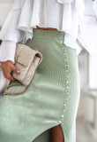 Pit Rib Split Button Skirt