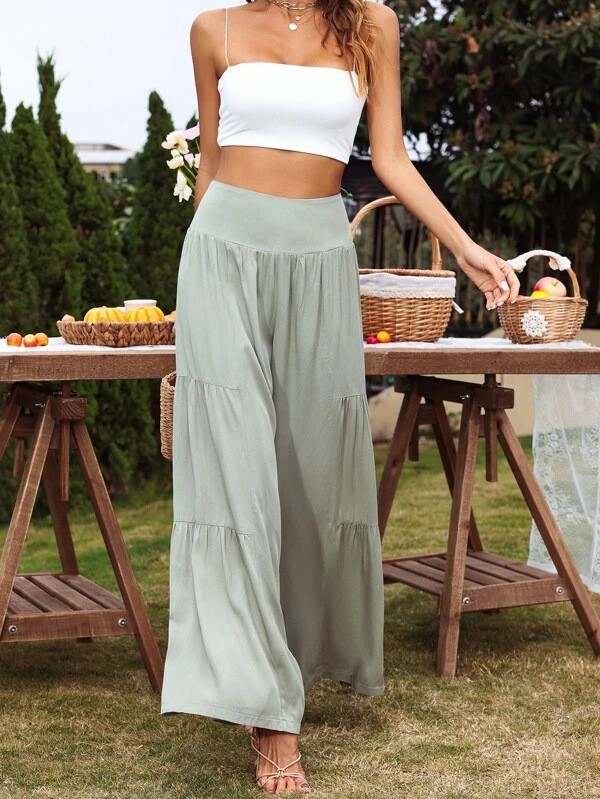 Wide Waistband Wide Leg Pants