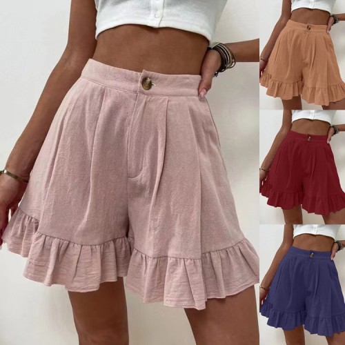 Women Casual Solid Wide Leg Loose Cotton Short Pants Korean Sweet Girls