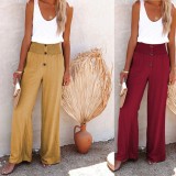 Linen Blend High Rise Smocked Pants