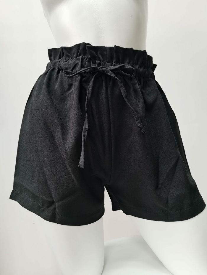 Womens Summer Fashion High Waisted Ladies Shorts Casual Comfort Black Tie Cotton Shorts
