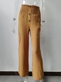 Linen Blend High Rise Smocked Pants