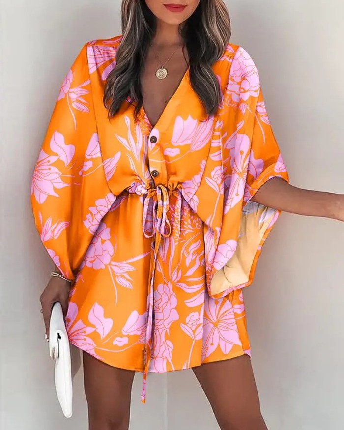 Floral Print Casual Blouse Shirt Dress