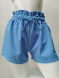 Womens Summer Fashion High Waisted Ladies Shorts Casual Comfort Black Tie Cotton Shorts