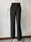 Linen Blend High Rise Smocked Pants