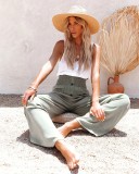 Linen Blend High Rise Smocked Pants