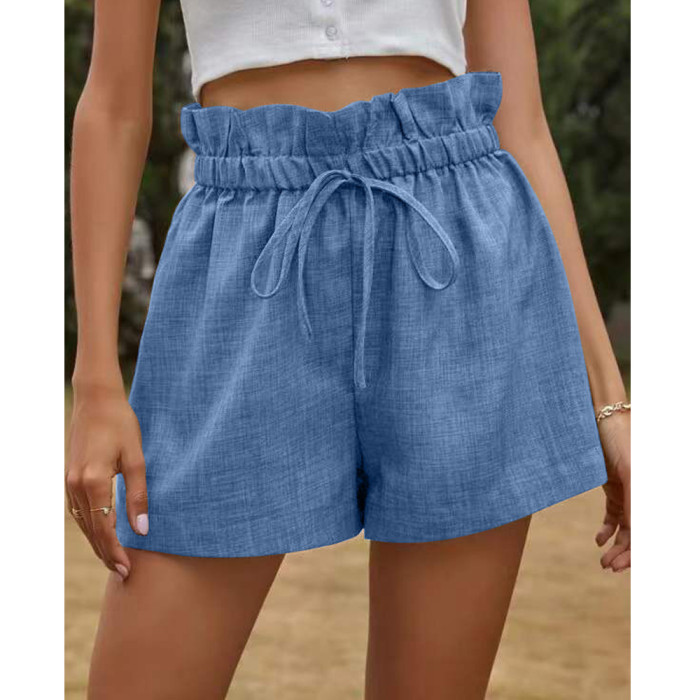Womens Summer Fashion High Waisted Ladies Shorts Casual Comfort Black Tie Cotton Shorts