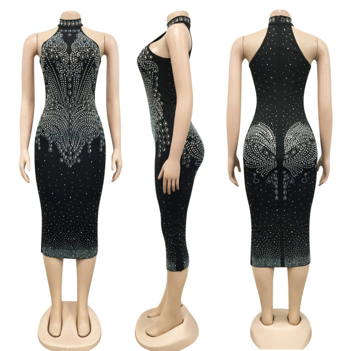 Tight Fitting Beaded Diamond Women's Nightclub Dress