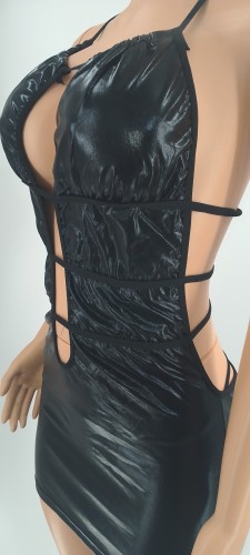 Hollow Cut Out Sexy Pu Leather Club Dress