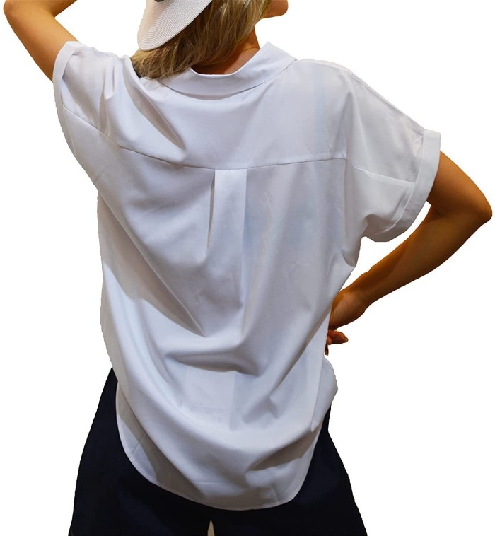 Women's Short Sleeve T-shirt V-neck Shirt Top with Pocket