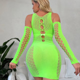 Hollow out Tight Mesh Sexy Long Sleeve Hip Wrap Skirt