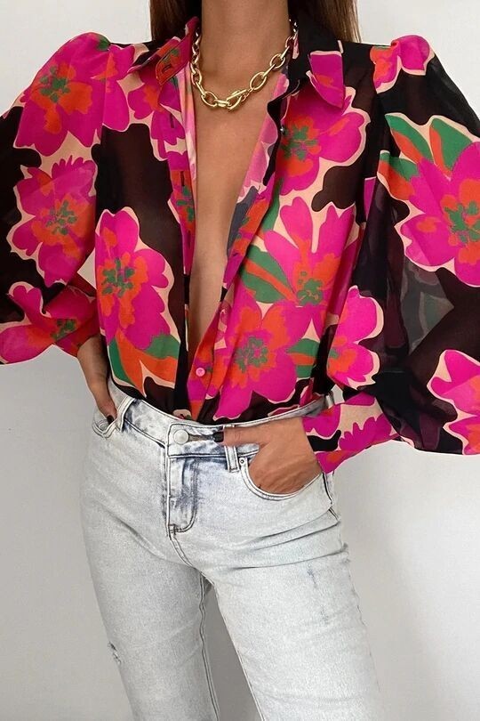 Chiffon Floral Print Elegant Blouse Shirt