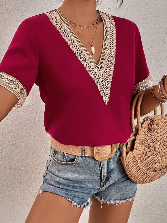 Contrasting Guipure Lace Blouse