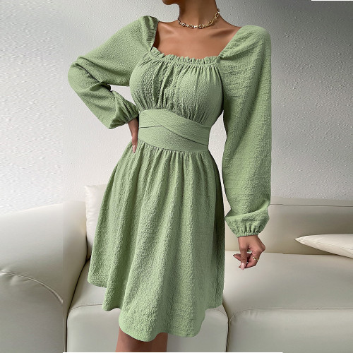 Bishop Sleeve Frill Trim Knot Back Dress