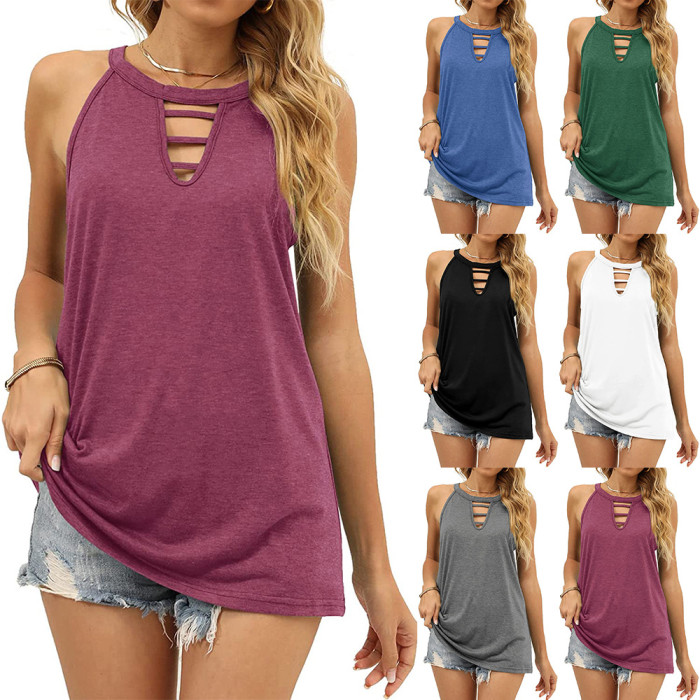 Womens Tank Tops Halter Hollow Out Sexy Summer Sleeveless Cami Tops