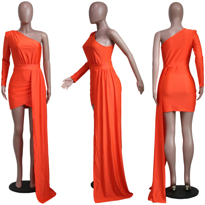 Fashion Casual Slash Shoulder Irregular Solid Dress Party Evening Dress