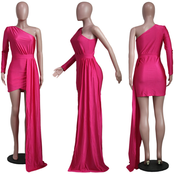 Fashion Casual Slash Shoulder Irregular Solid Dress Party Evening Dress