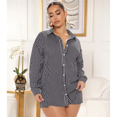 Fashion Loose Striped Shirt + Pocket Shorts Two Piece Set