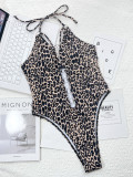 One-piece Leopard Cutout Lace-Up one-piece Bikini Swimsuit