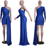 Fashion Casual Slash Shoulder Irregular Solid Dress Party Evening Dress