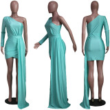 Fashion Casual Slash Shoulder Irregular Solid Dress Party Evening Dress