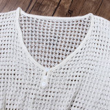 Loose Solid Color Hollow Out Knitted Bikini Blouse Skirt