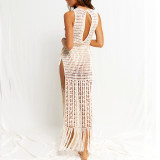 Loose Pullover Tassel Solid bikini Sun Protection Knitted Beach Blouse Skirt