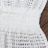 Loose Solid Color Hollow Out Knitted Bikini Blouse Skirt