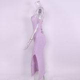 Square Neck Open Back Strap Knitted Long Dress
