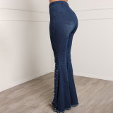 Elastic Casual Nail Bead Flare Jeans