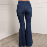 Elastic Casual Nail Bead Flare Jeans