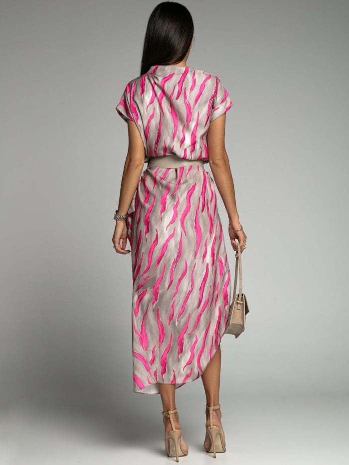 Diagonal Shoulder Cropped Print Dress