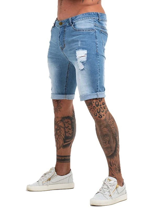Men's Elastic Frayed Denim Shorts