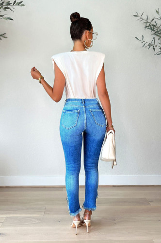 Blue Distressed Cropped Skinny Jeans