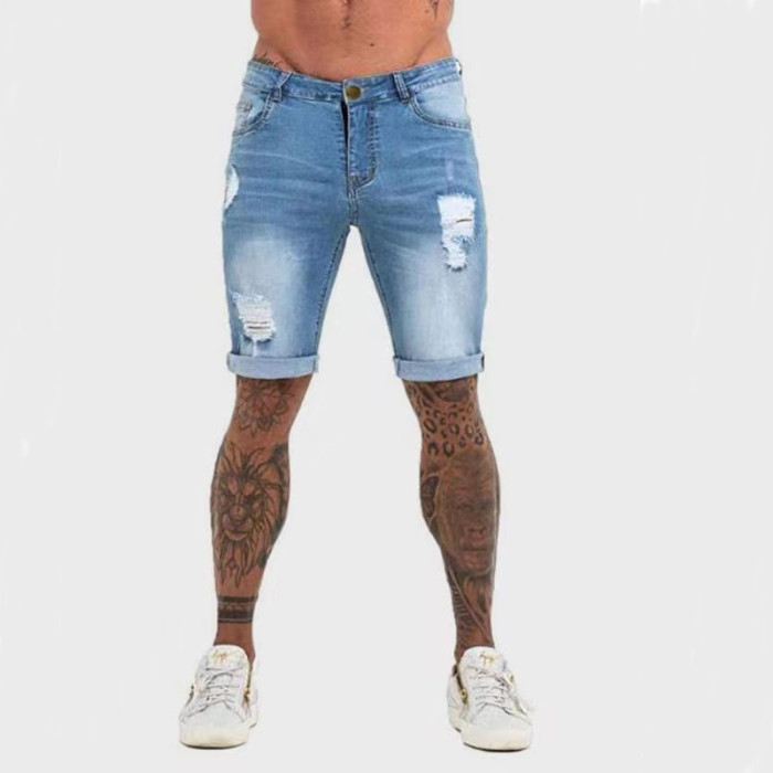 Men's Elastic Frayed Denim Shorts