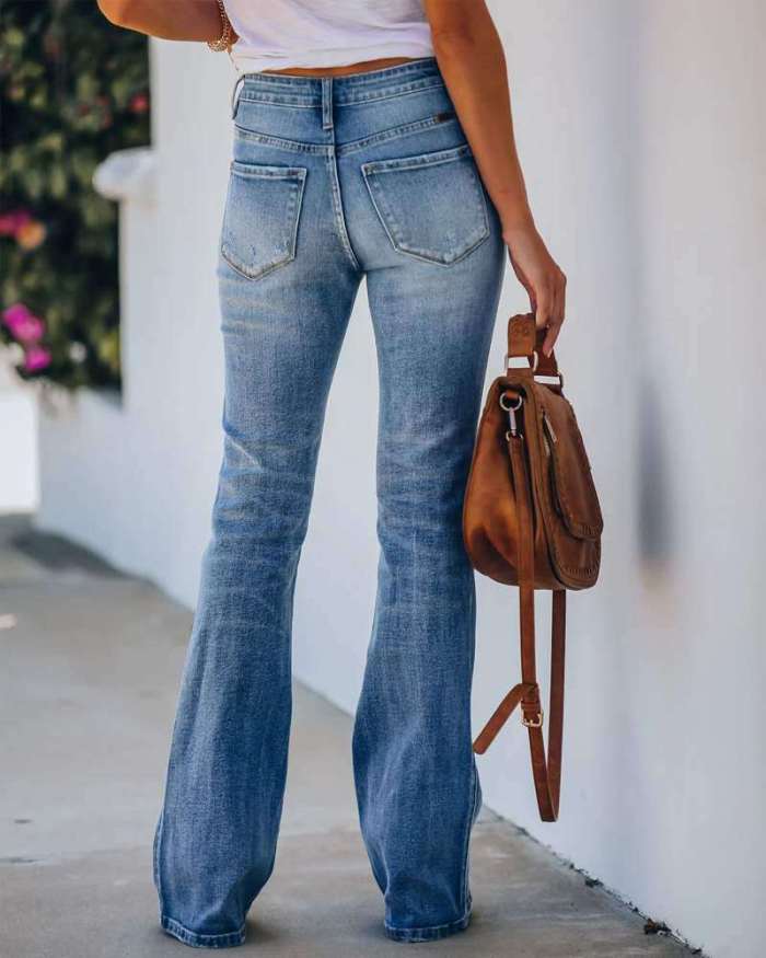 Women High Waist Elastic Micro Flare Jeans