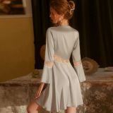 Satin Lace Trim Wrap Ladies Robe