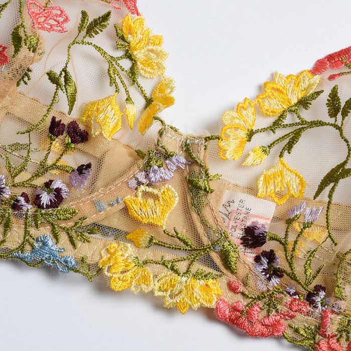 IHOOV Embroidery Decor Color Suspender Gathered Underwear Set