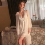 IHOOV Pure Color Mesh Bowknot Sweet Padded Sling Babydoll and Robe
