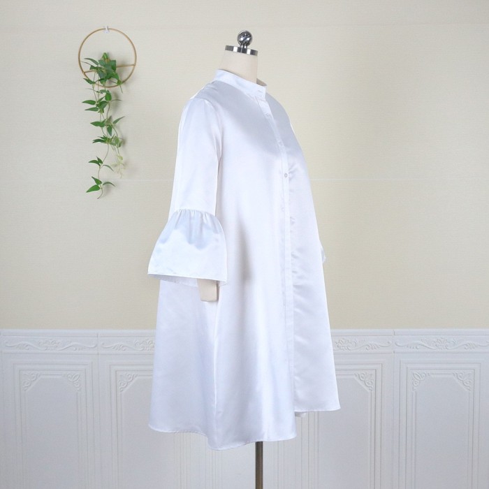 Stand Collar Flare Sleeve Button Cardigan Loose Dress