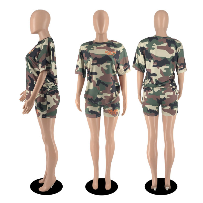 Women Letter Camouflage Shorts Set