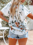 Women Summer Ruffle Short Sleeve Shirts Casual V Neck Chiffon Blouse Tank Tops