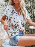 Women Summer Ruffle Short Sleeve Shirts Casual V Neck Chiffon Blouse Tank Tops