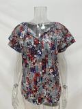 Women Summer Ruffle Short Sleeve Shirts Casual V Neck Chiffon Blouse Tank Tops