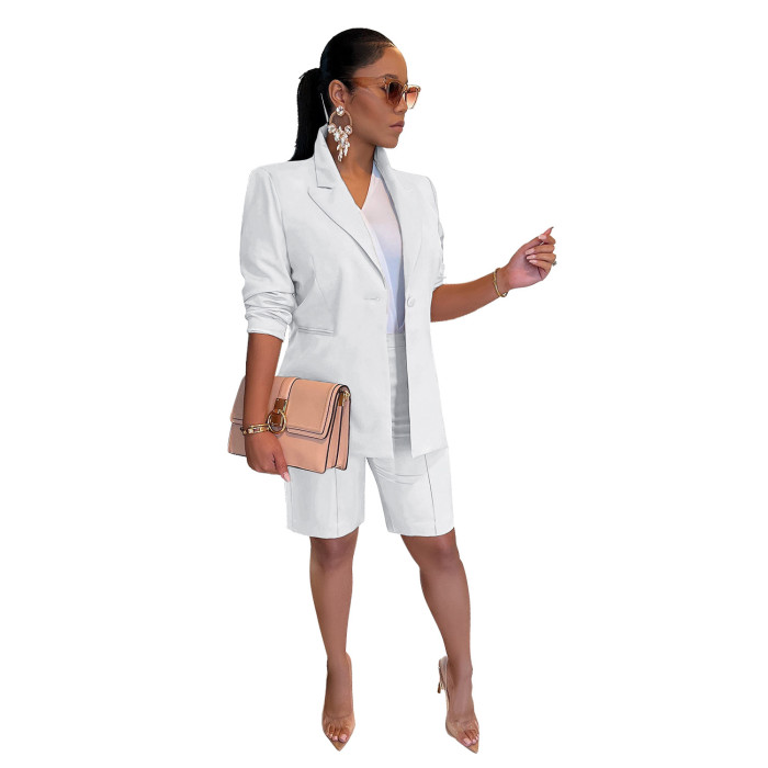 Long Sleeve Blazer And Shorts 2 Piece Office Suit