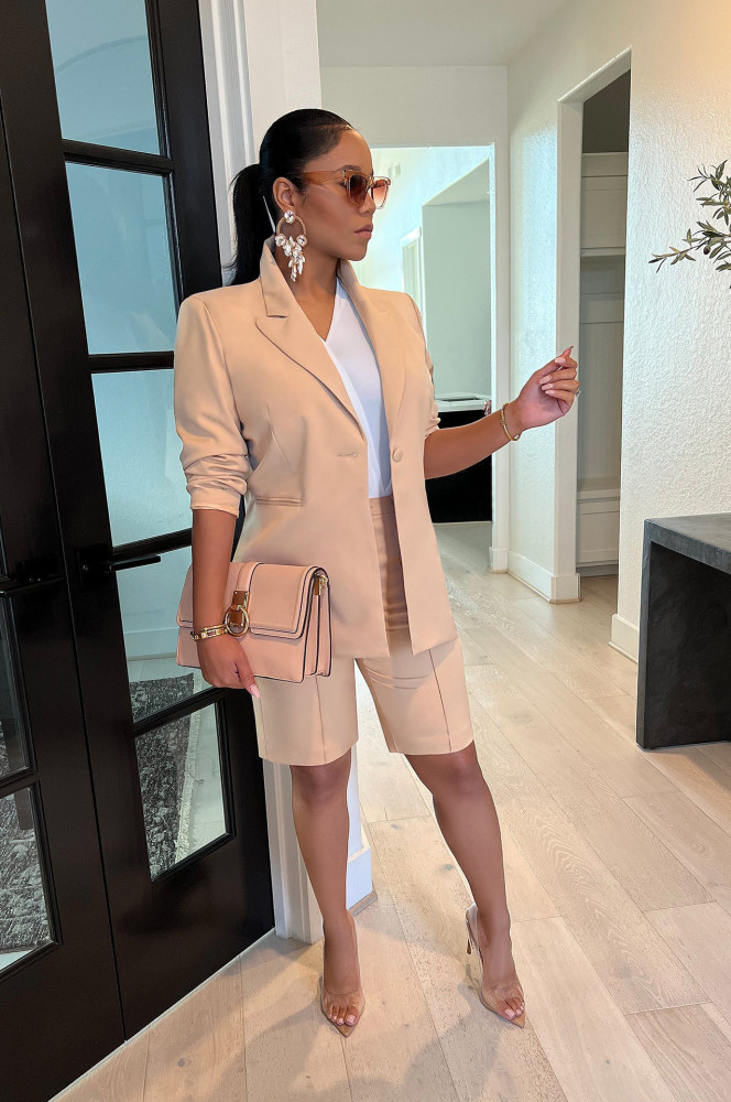 Long Sleeve Blazer And Shorts 2 Piece Office Suit