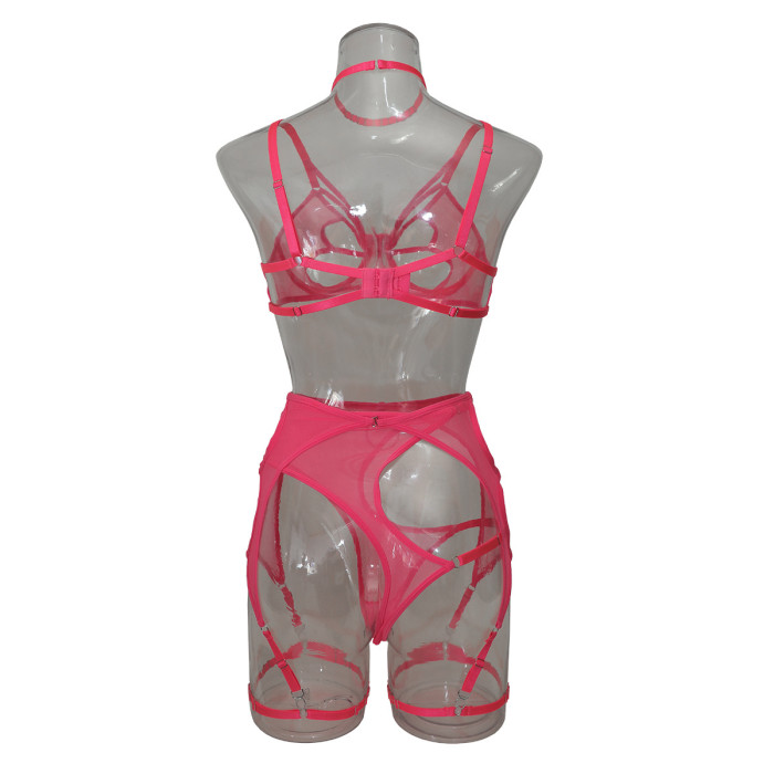 Mesh Hollowed Out Butterfly Sexy lingerie Five piece set