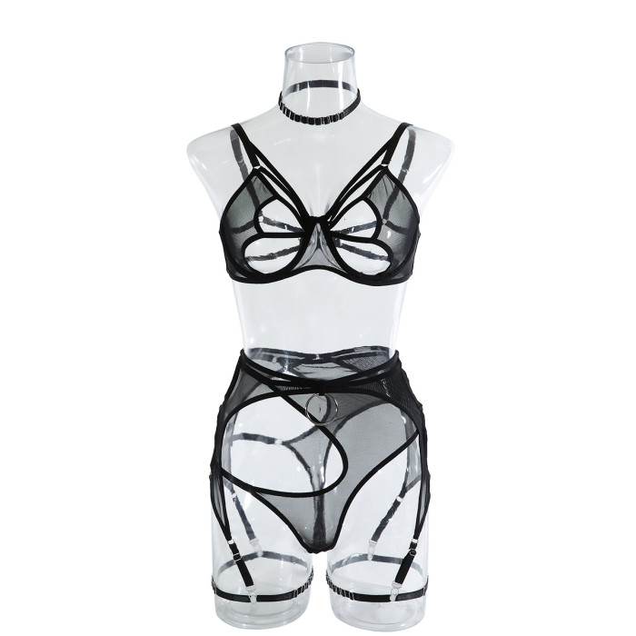Mesh Hollowed Out Butterfly Sexy lingerie Five piece set