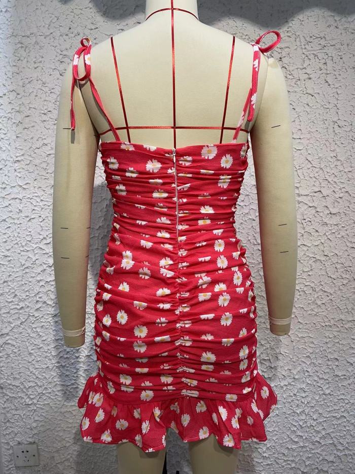Chrysanthemum Print Sling Mini Dress