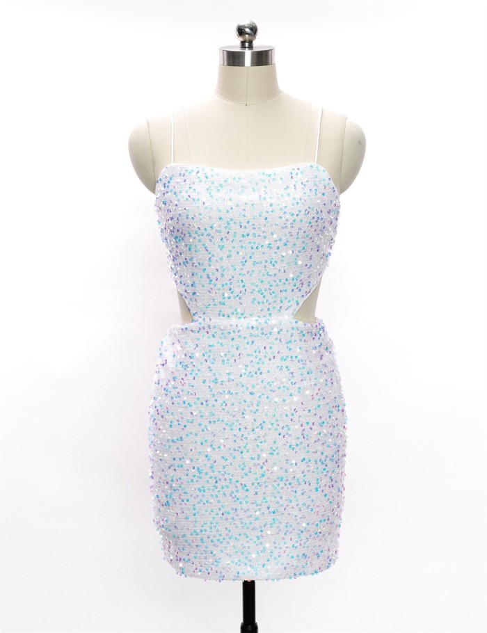 Solid Lace Sequin Mini Dress